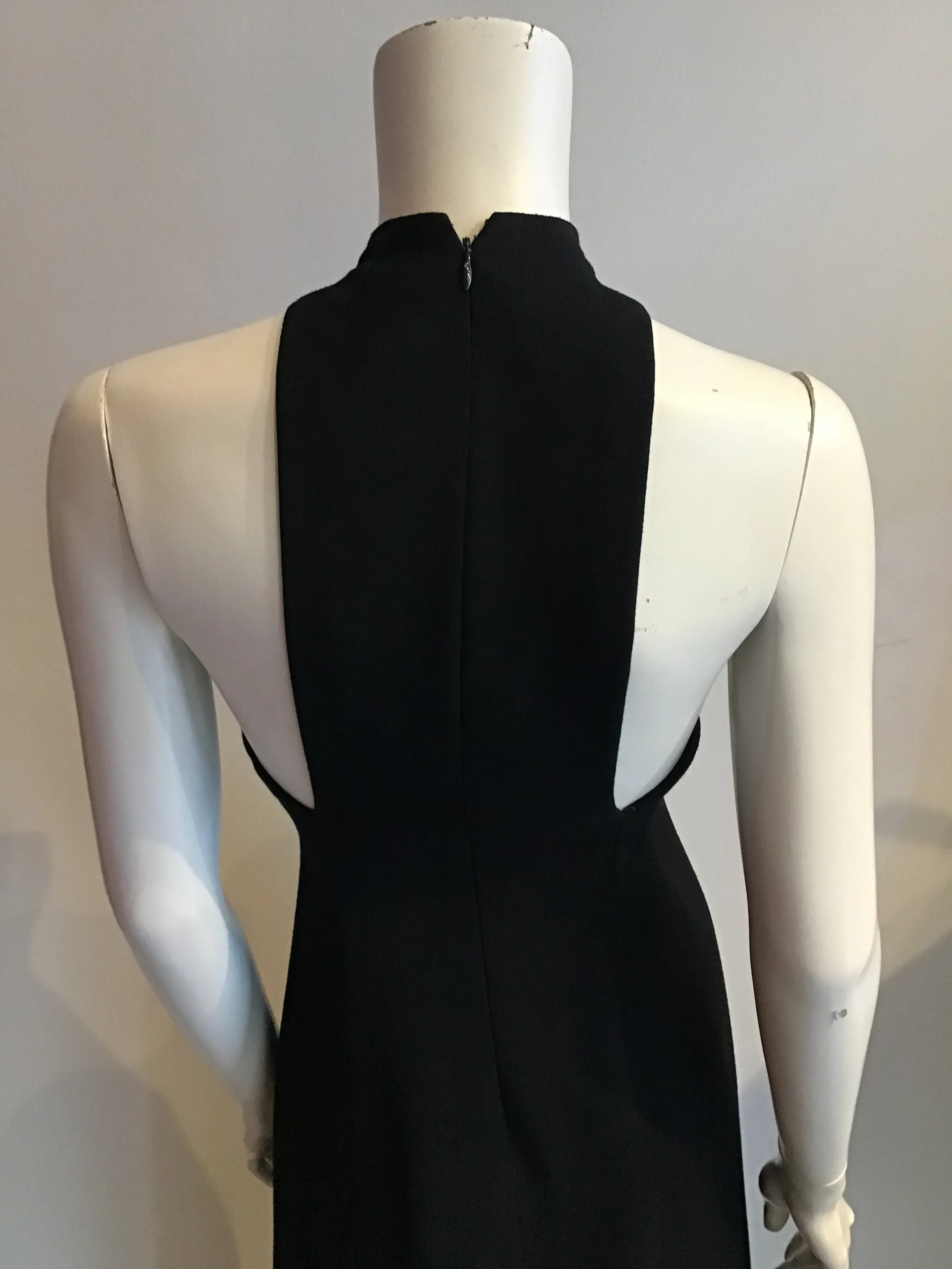 1960s Donald Brooks Black Wool blend Crepe Gown with Overlay Capelet -Size 6