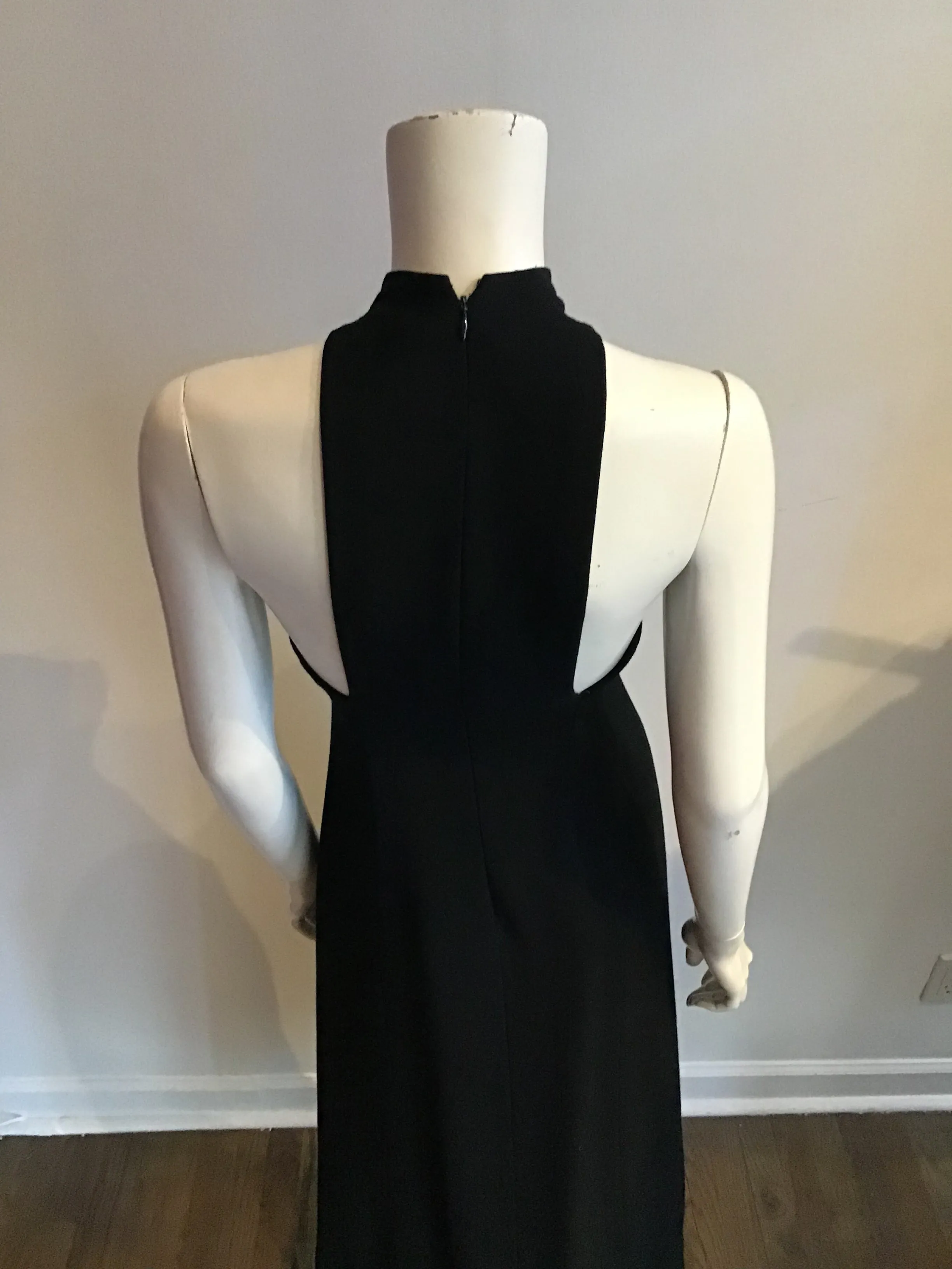 1960s Donald Brooks Black Wool blend Crepe Gown with Overlay Capelet -Size 6