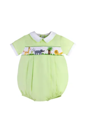 43023-Smocked Animals Green Boy Bubble Romper