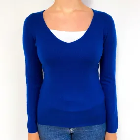 Admiral Blue Cashmere Low V-Neck Jumper Small