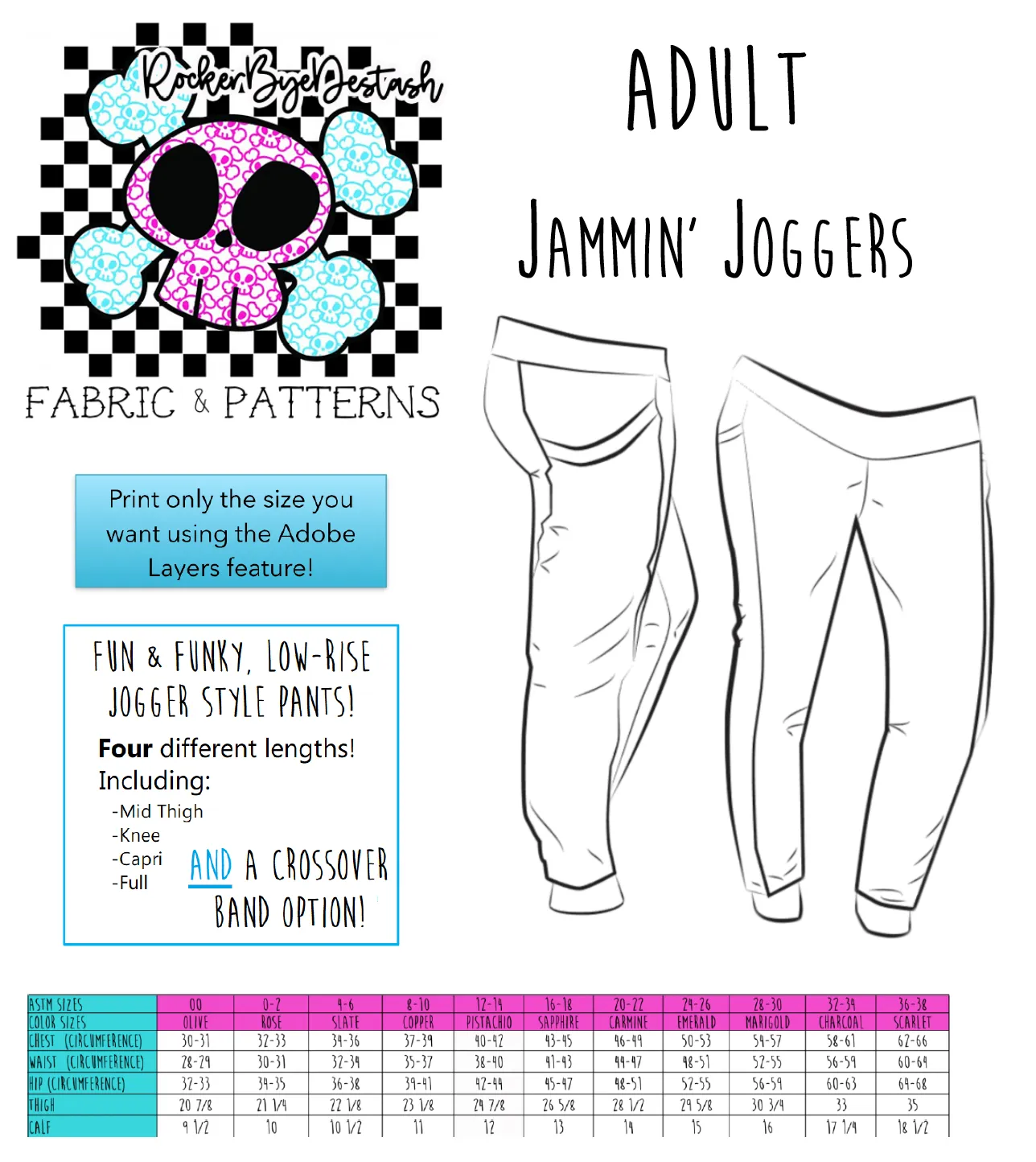 ADULT SIZE Jammin Joggers - PDF - Digital Pattern File for garment sewing