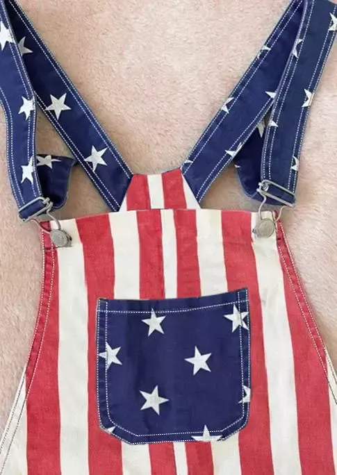 American Flag Pocket Overall Romper - Blue