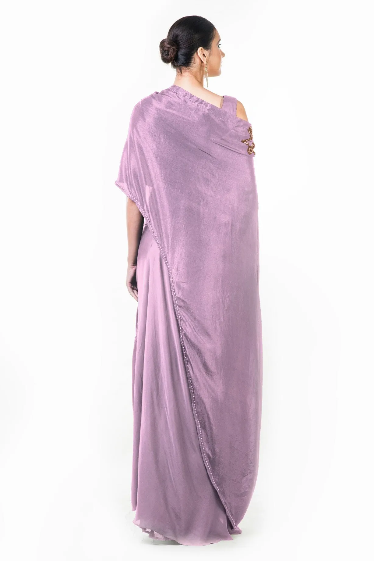 Anushree Agarwal Mauve Draped Gown with Cape Dupatta