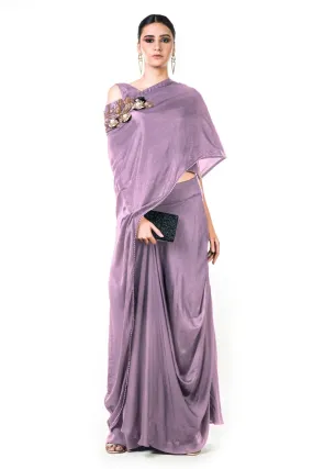 Anushree Agarwal Mauve Draped Gown with Cape Dupatta