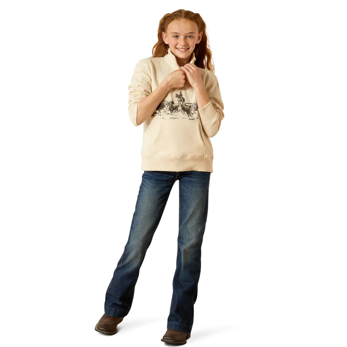 Ariat Girl's Pasture 1/4 Zip Sweatshirt - Oatmeal