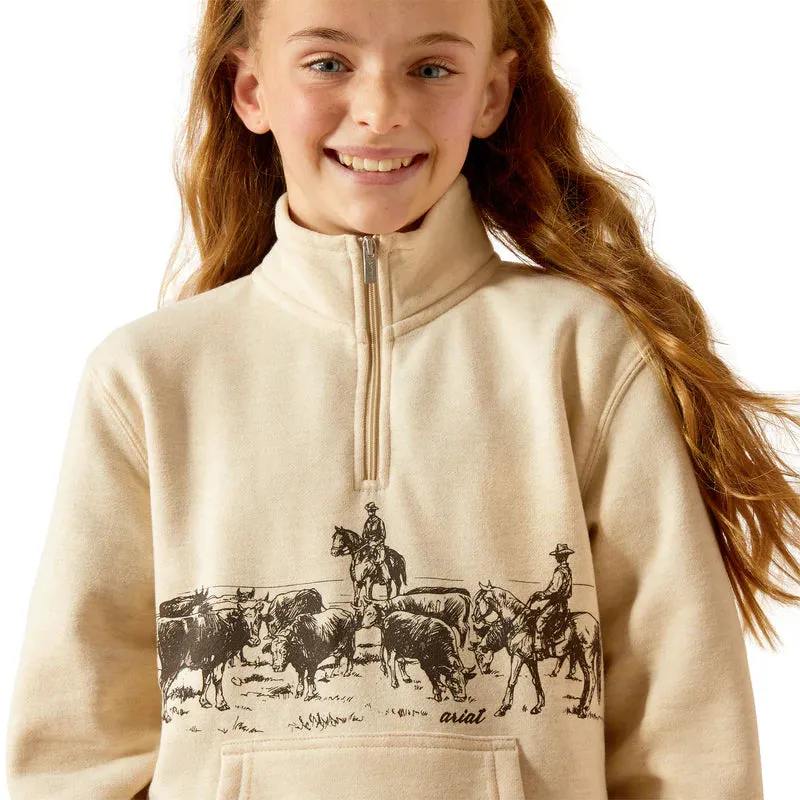 Ariat Girl's Pasture 1/4 Zip Sweatshirt - Oatmeal