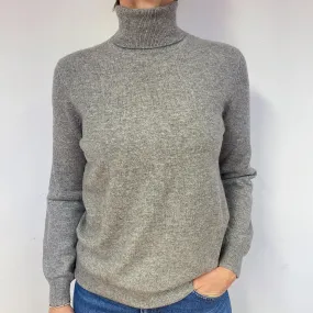 Ash Grey Cashmere Polo Neck Jumper Medium