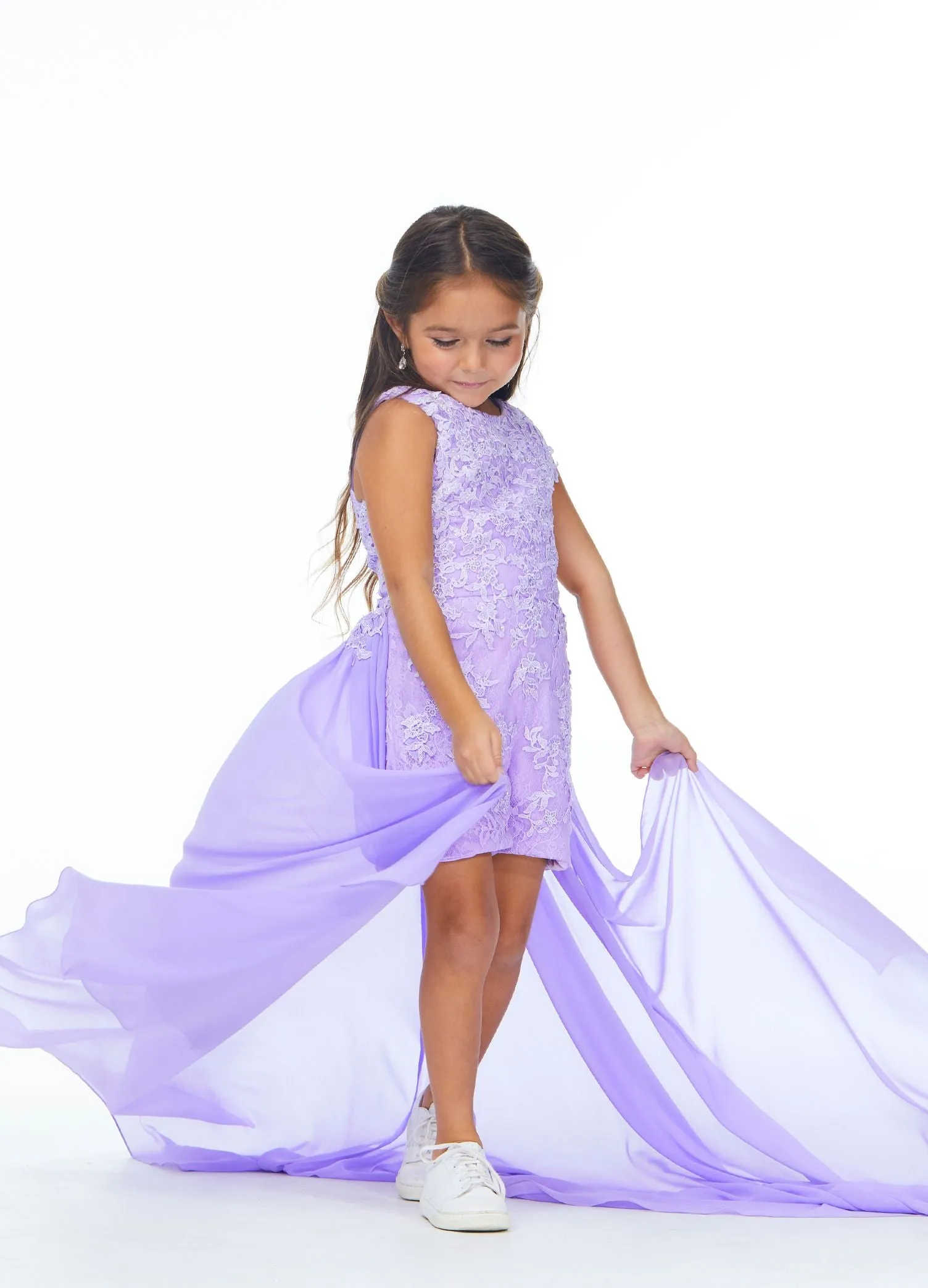 Ashley Lauren Kids 8055 size 12 Lilac Kids Lace Applique Romper with Detachable Overskirt Pageant Wear