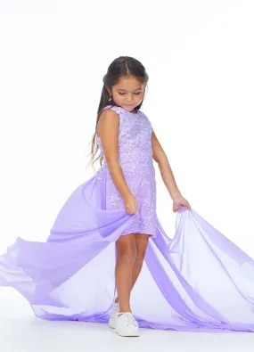 Ashley Lauren Kids 8055 size 12 Lilac Kids Lace Applique Romper with Detachable Overskirt Pageant Wear