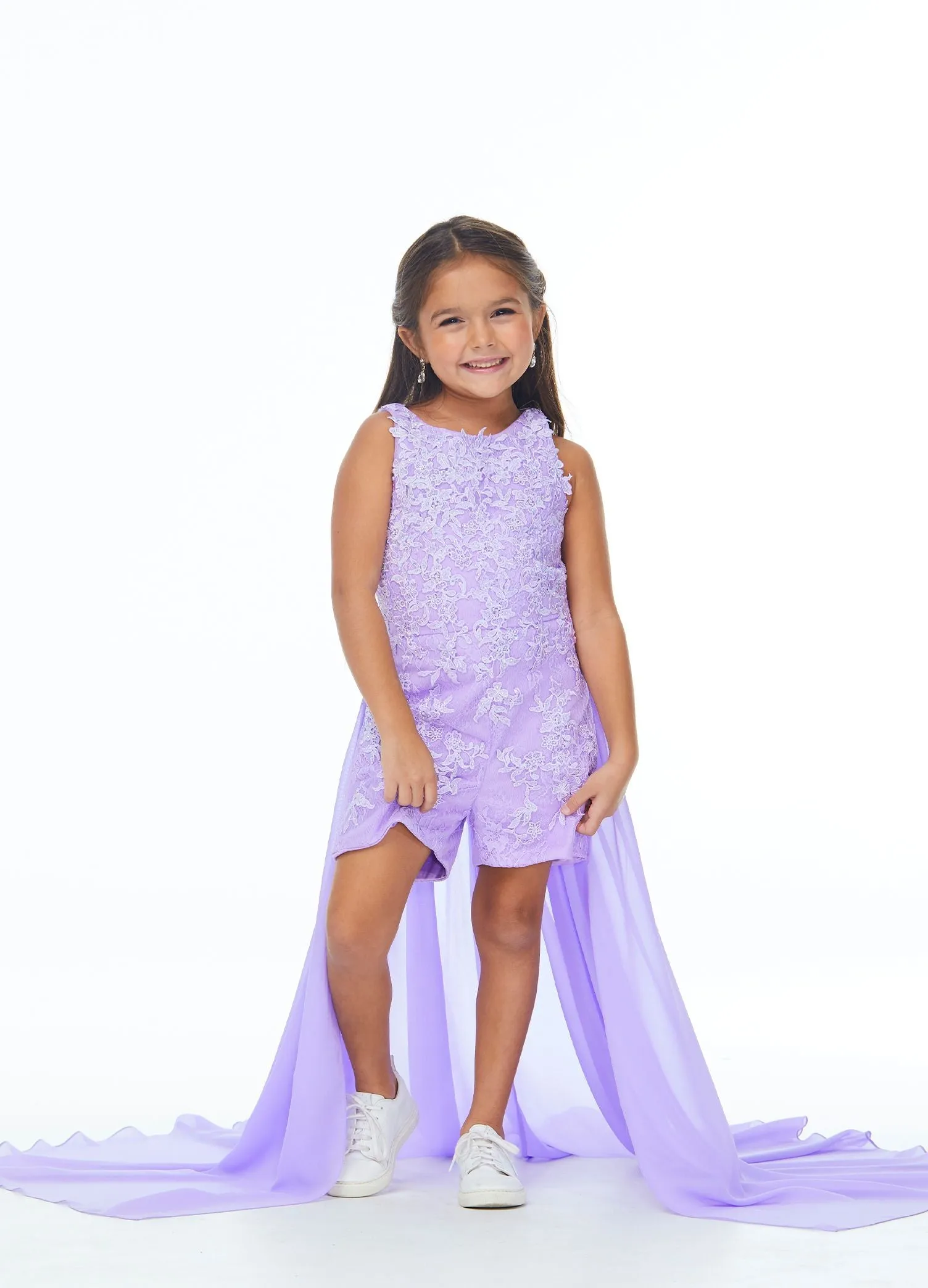 Ashley Lauren Kids 8055 size 12 Lilac Kids Lace Applique Romper with Detachable Overskirt Pageant Wear