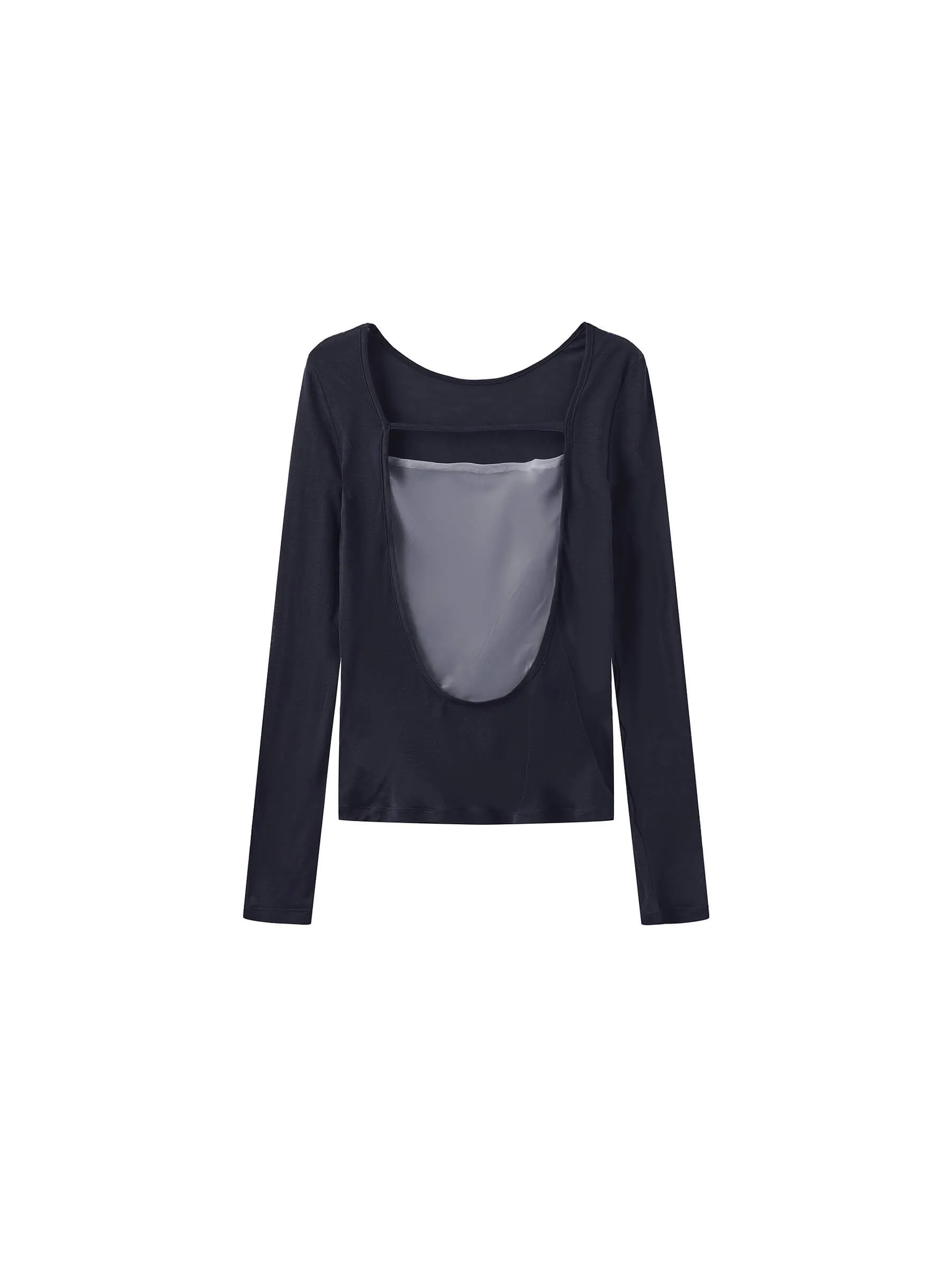 Backless Deep U-Neck Sheer Knit Top