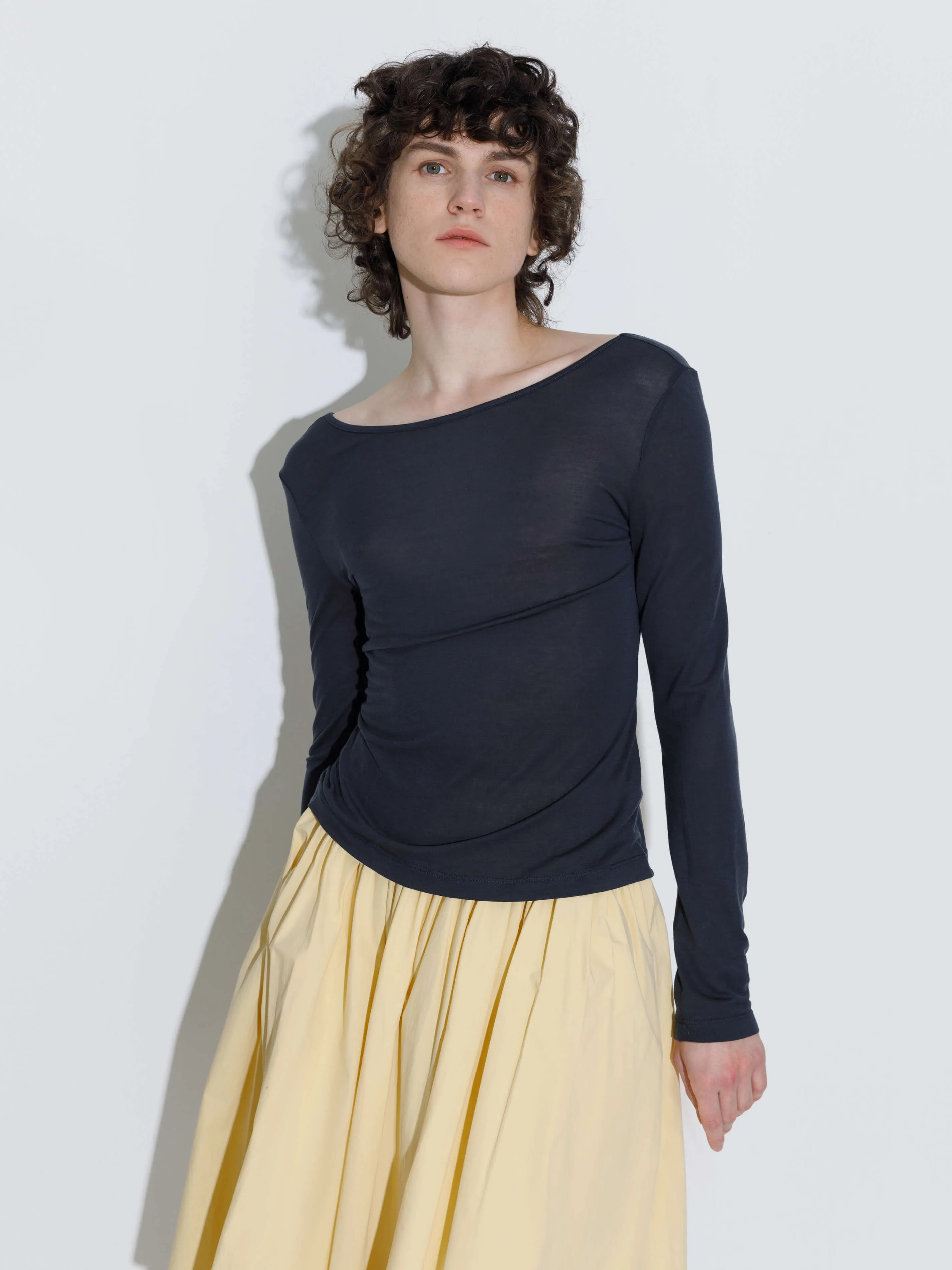 Backless Deep U-Neck Sheer Knit Top