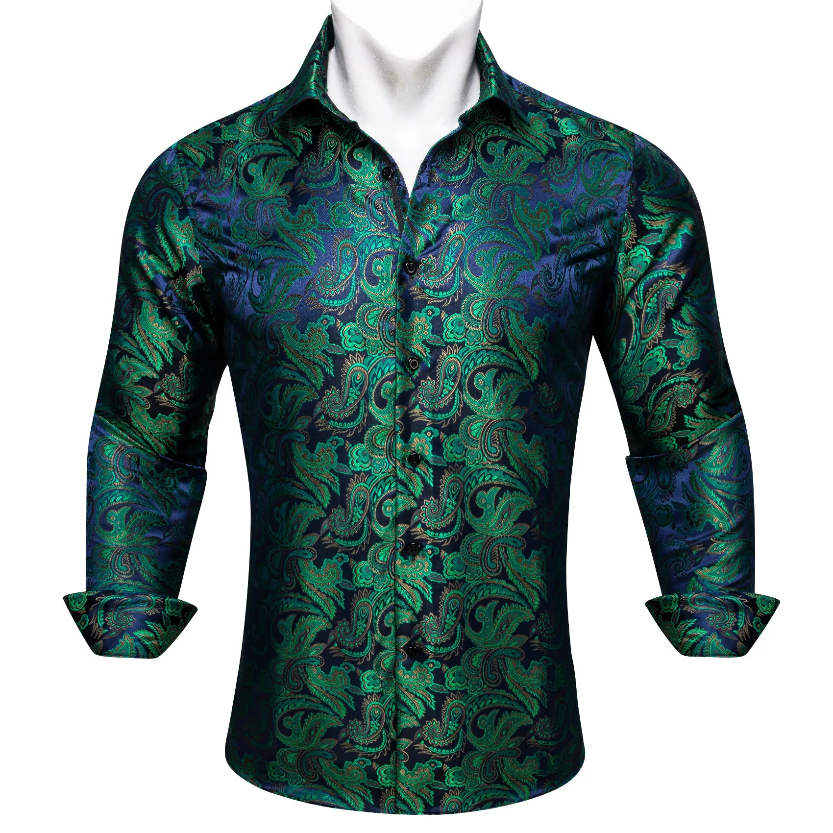 Barry Wang Dress Up Shirts for Guys Dark Green Blue Paisley Shirt