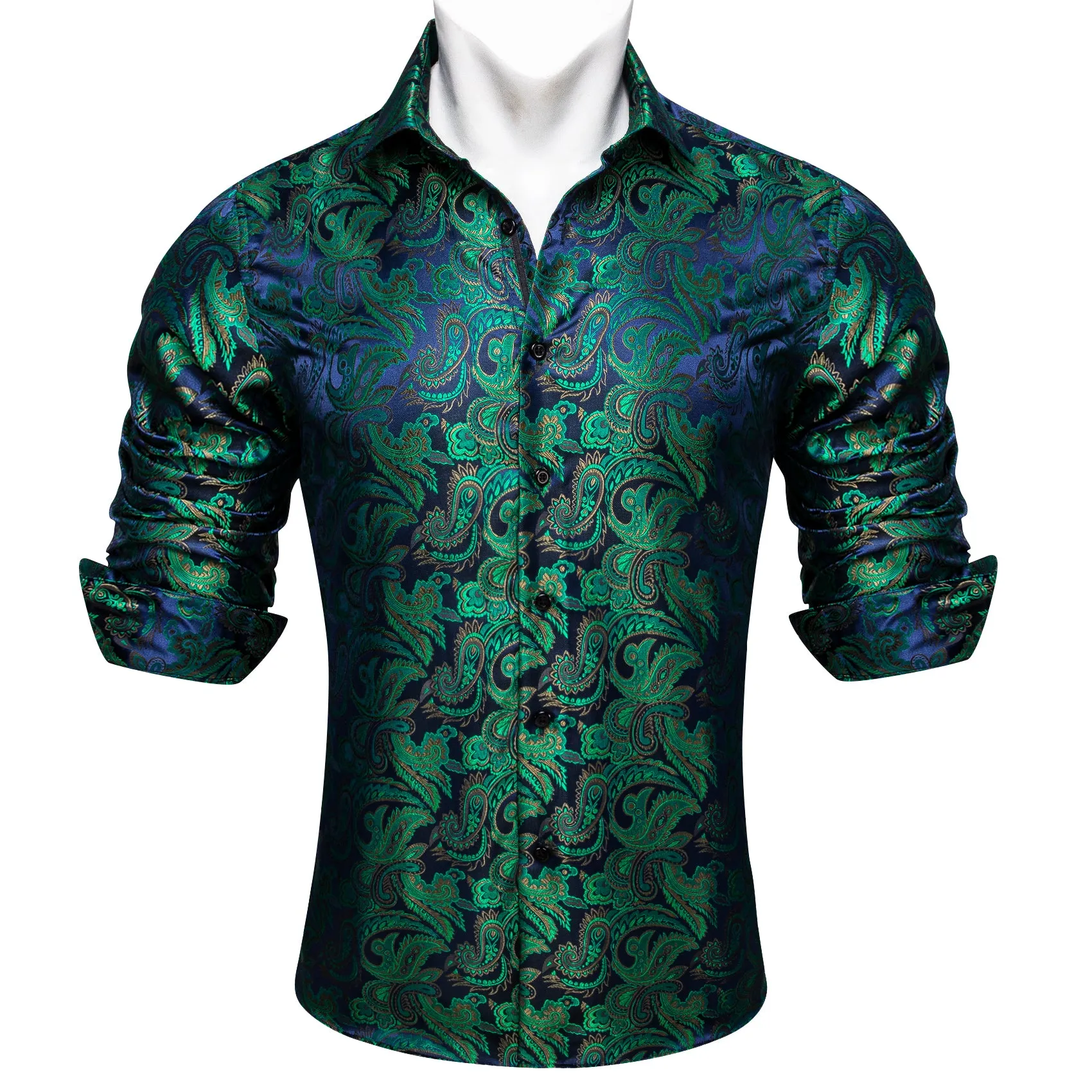 Barry Wang Dress Up Shirts for Guys Dark Green Blue Paisley Shirt