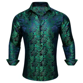 Barry Wang Dress Up Shirts for Guys Dark Green Blue Paisley Shirt