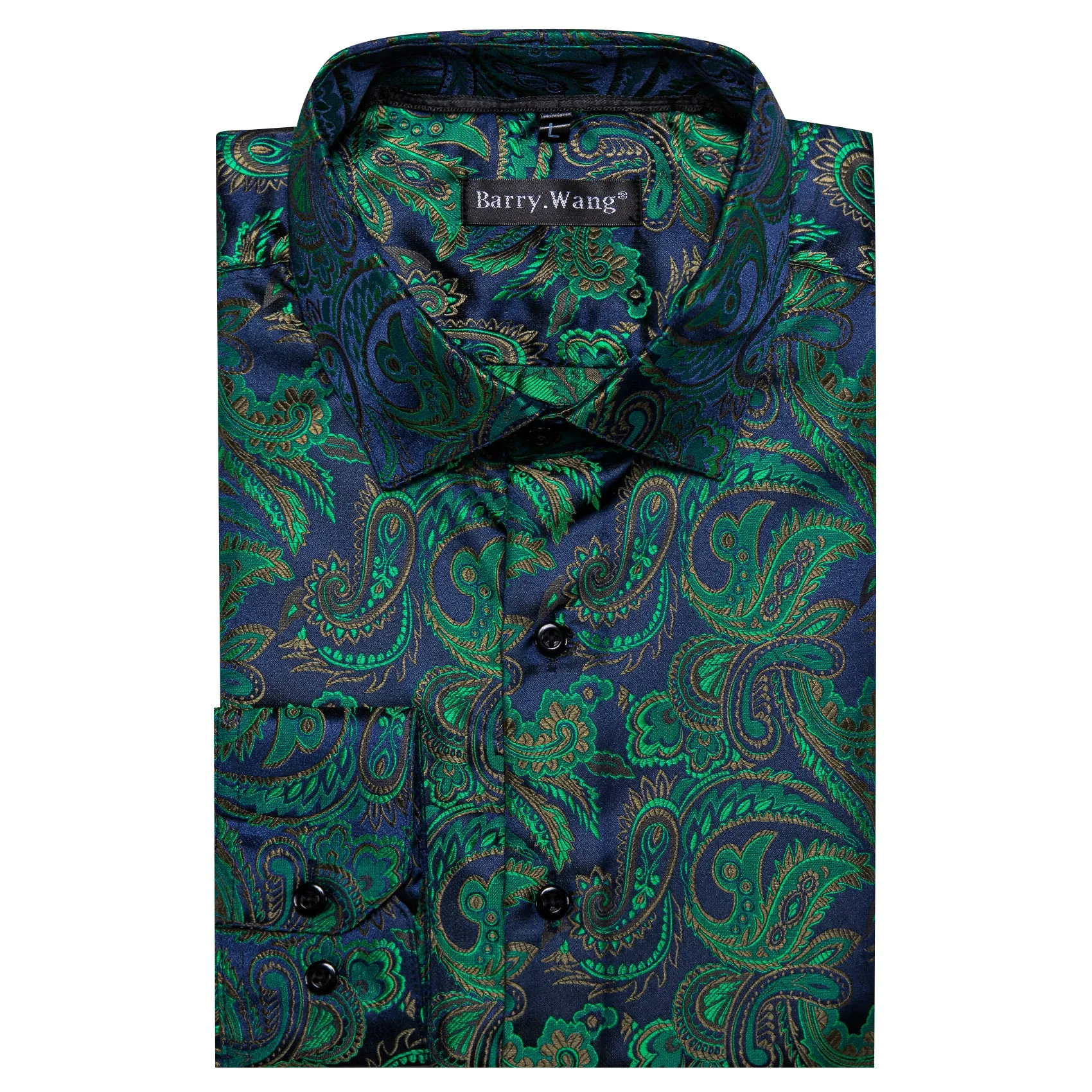 Barry Wang Dress Up Shirts for Guys Dark Green Blue Paisley Shirt