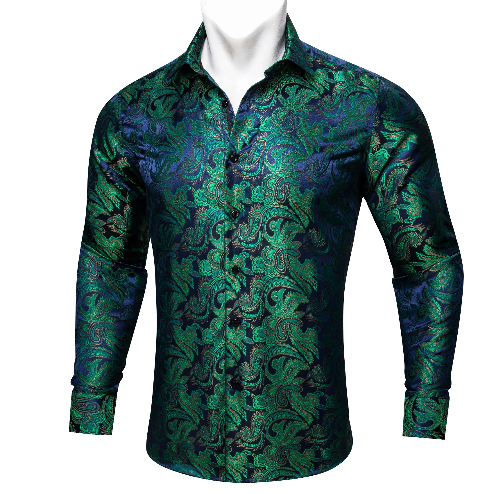 Barry Wang Dress Up Shirts for Guys Dark Green Blue Paisley Shirt
