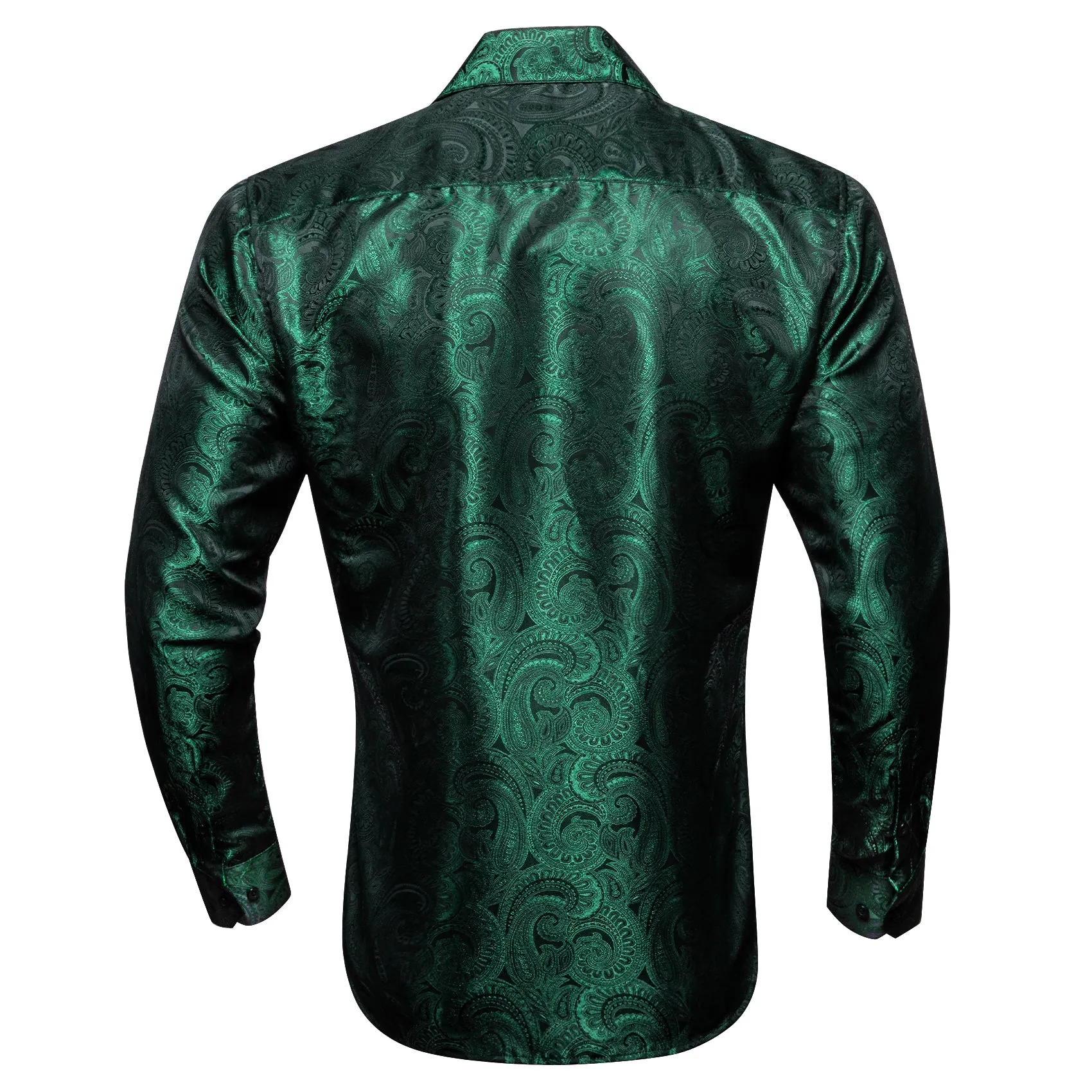 Barry Wang Green Shirt Blackish Green Paisley Silk Men's Shirt