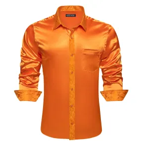 Barry Wang Orange Shirt for Men Burnt Orange Long Sleeve Dress Shirt