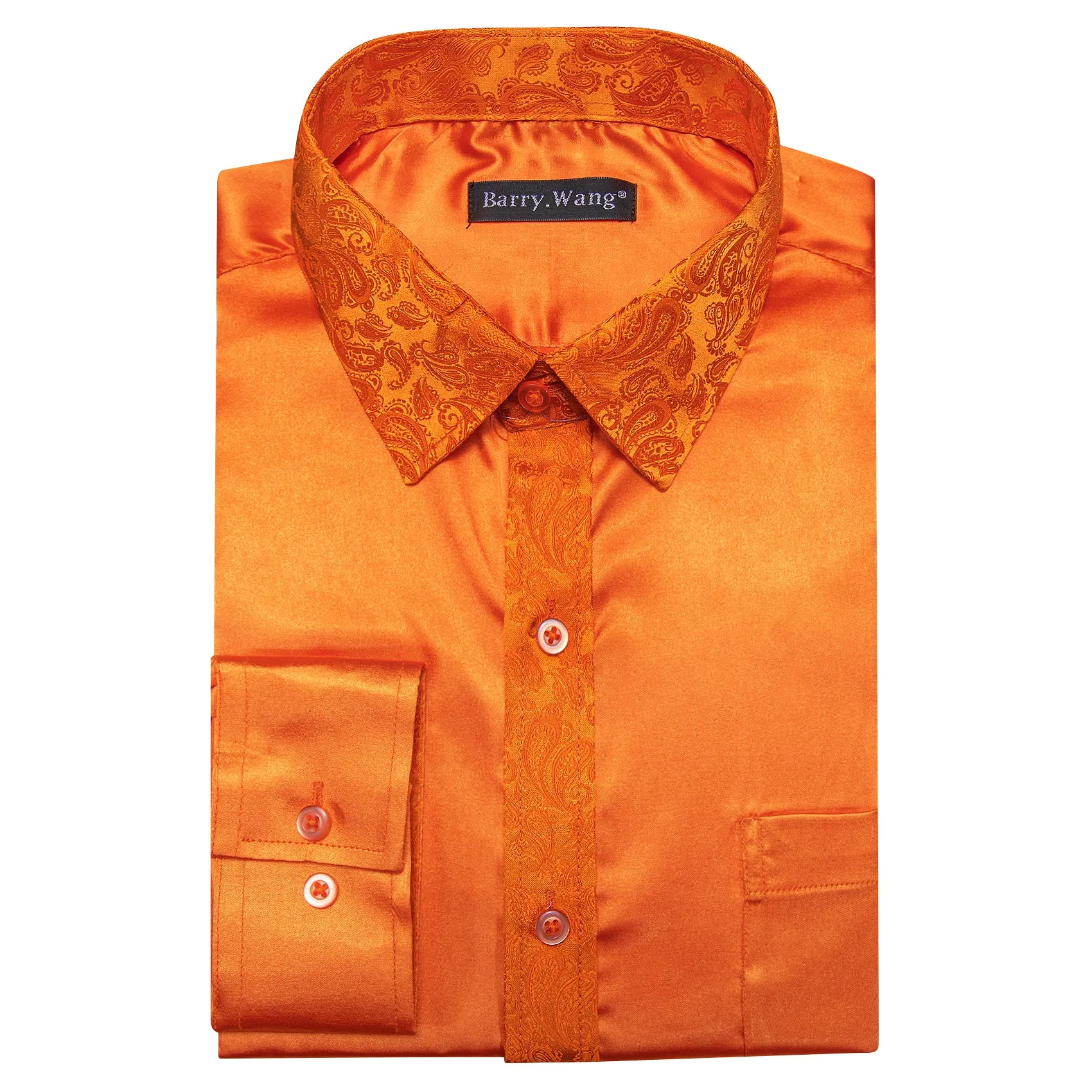 Barry Wang Orange Shirt for Men Burnt Orange Long Sleeve Dress Shirt