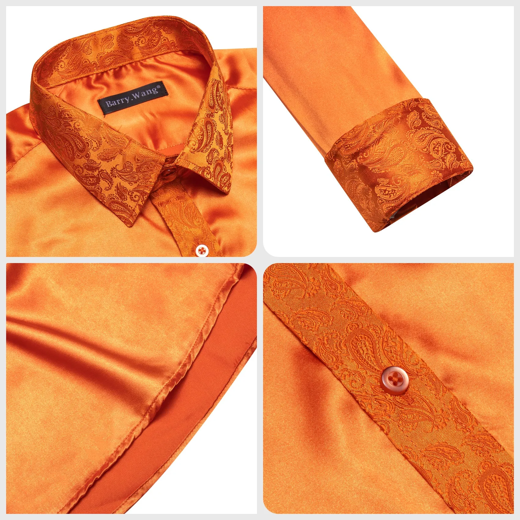 Barry Wang Orange Shirt for Men Burnt Orange Long Sleeve Dress Shirt