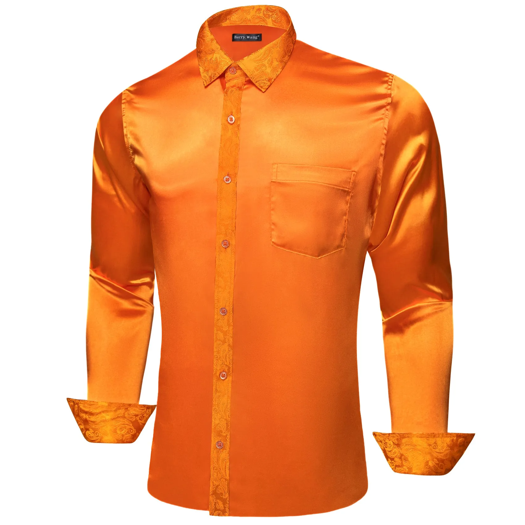 Barry Wang Orange Shirt for Men Burnt Orange Long Sleeve Dress Shirt