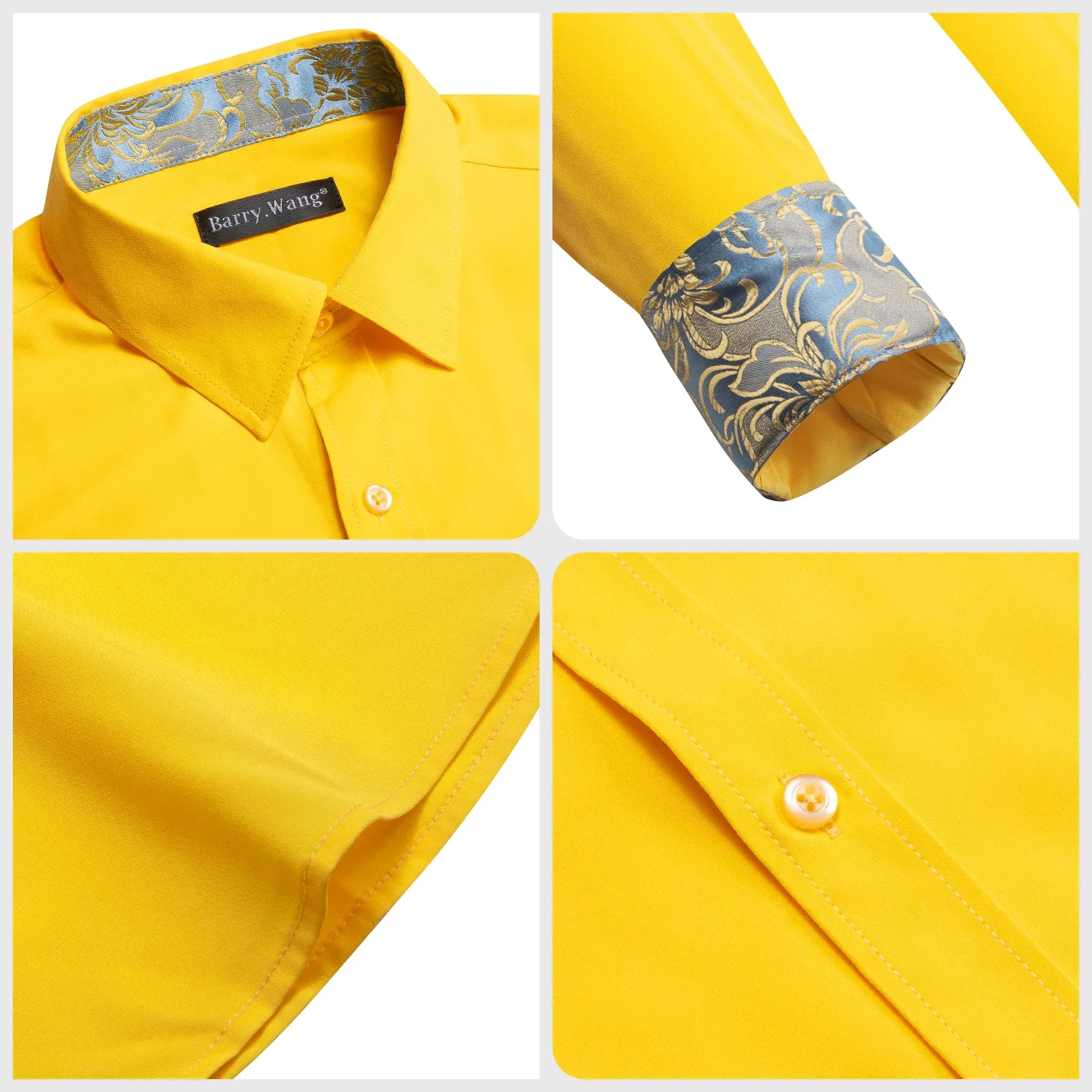 Barry.Wang Formal Yellow Blue Splicing Men's Business Button Up Shirt