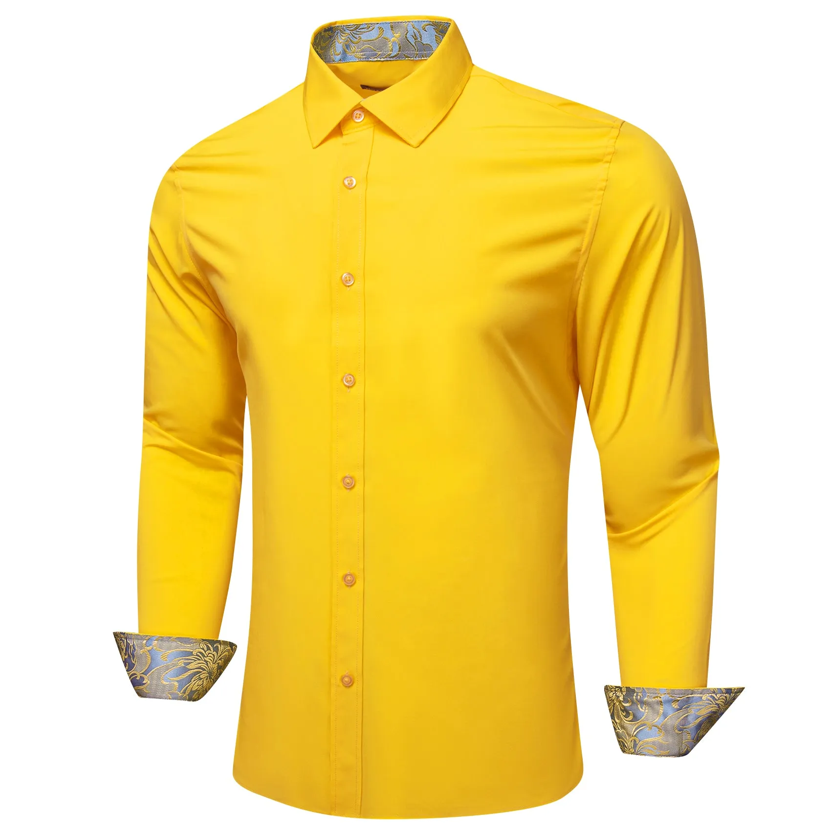 Barry.Wang Formal Yellow Blue Splicing Men's Business Button Up Shirt