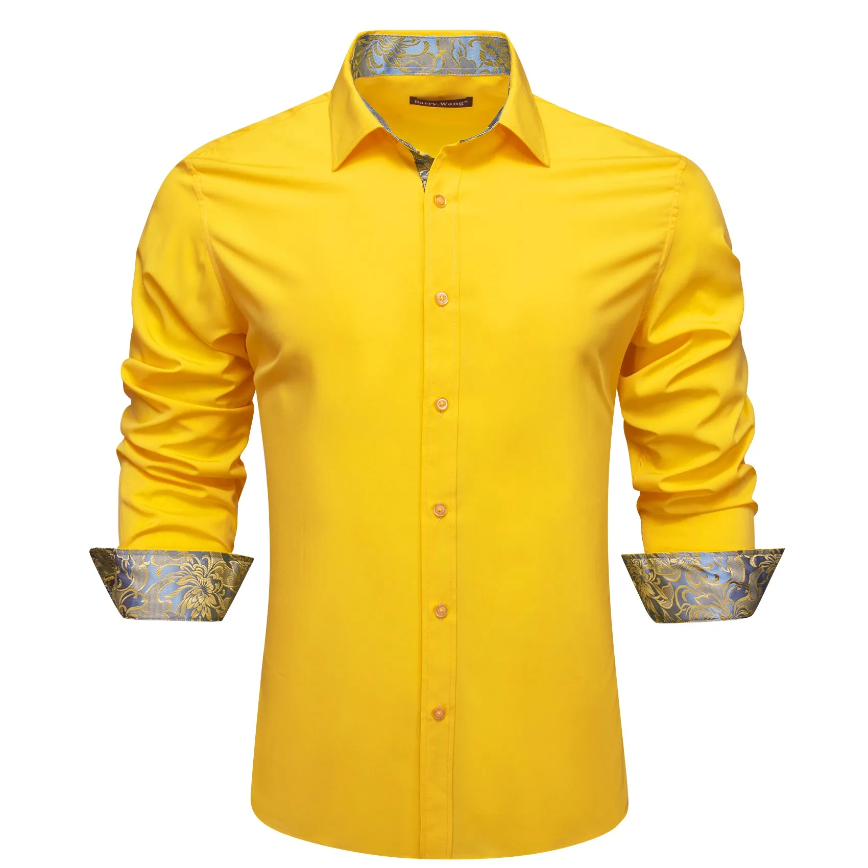 Barry.Wang Formal Yellow Blue Splicing Men's Business Button Up Shirt