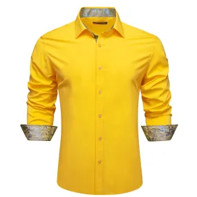 Barry.Wang Formal Yellow Blue Splicing Men's Business Button Up Shirt