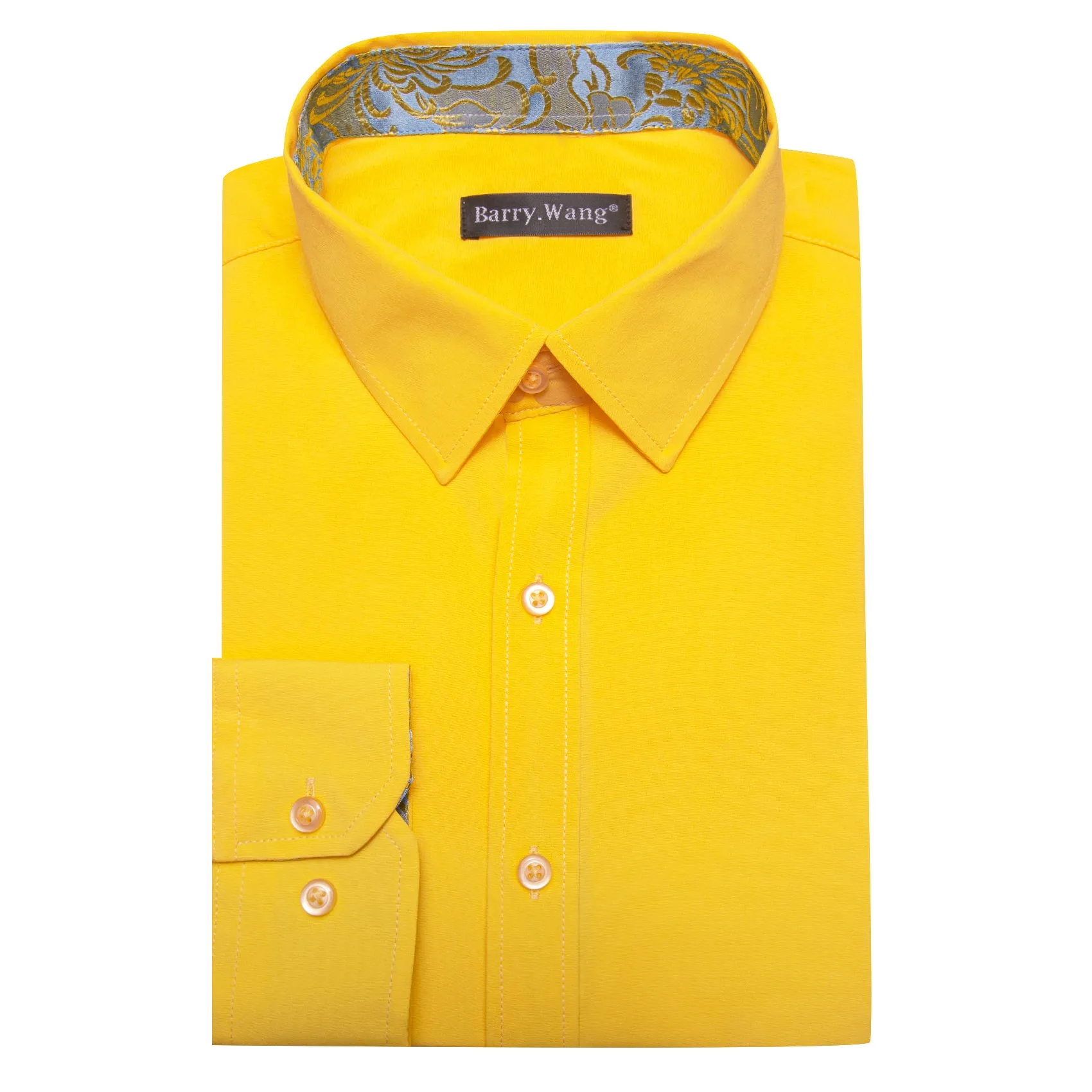 Barry.Wang Formal Yellow Blue Splicing Men's Business Button Up Shirt