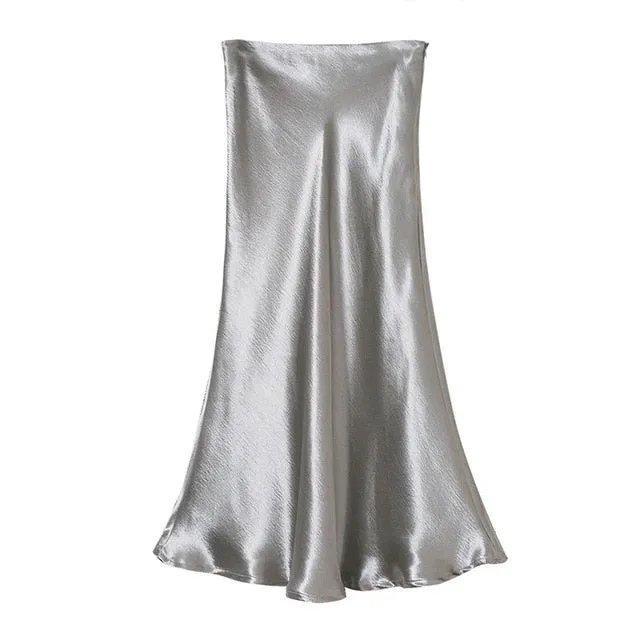 Bella Textured Satin Midi Skirt - Gold