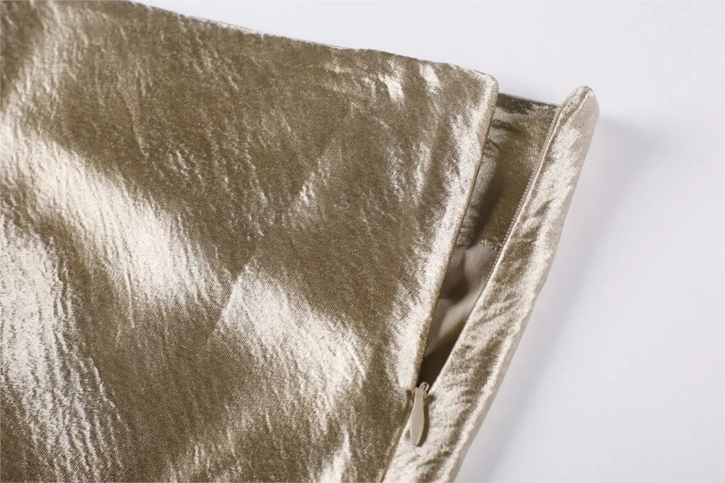 Bella Textured Satin Midi Skirt - Gold