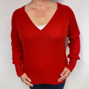 Berry Red Cashmere V-Neck Jumper Large