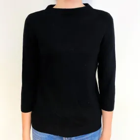 Black 3/4 Sleeve Cashmere Boat Neck Jumper Extra Small/Petite