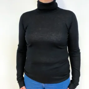 Black Cashmere Polo Neck Base Layer Jumper Large