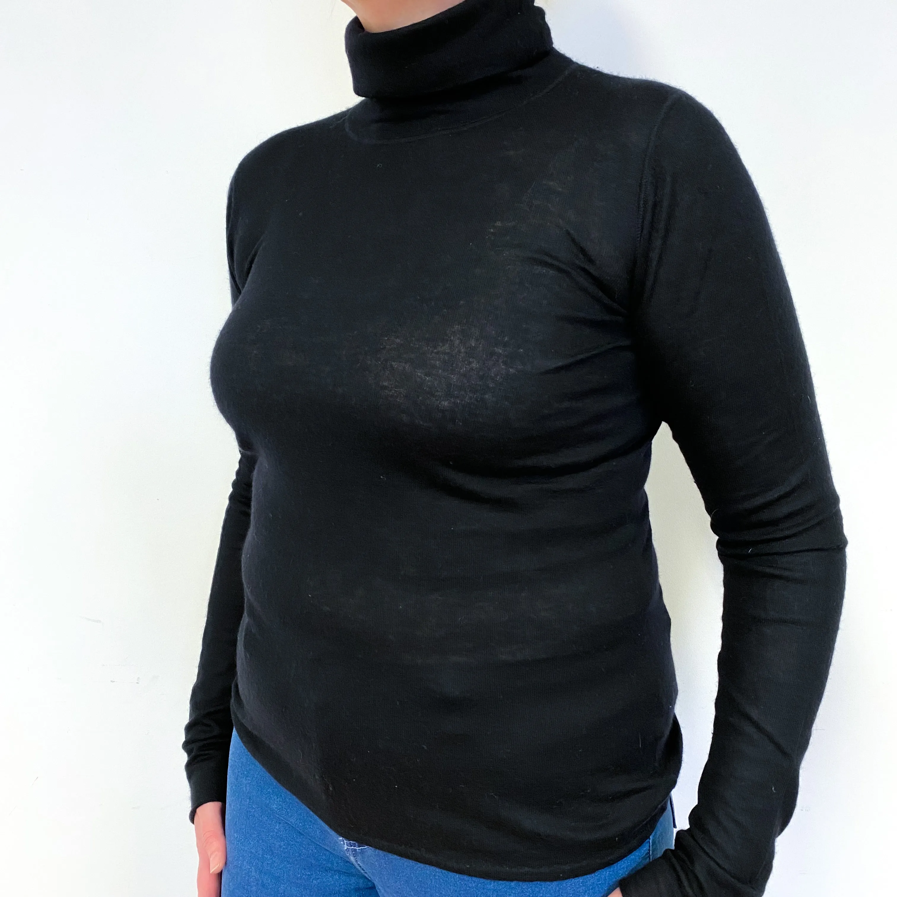 Black Cashmere Polo Neck Base Layer Jumper Large