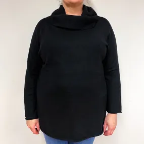 Black Funnel Sleeve Cashmere Cowl Neck Jumper Extra Large