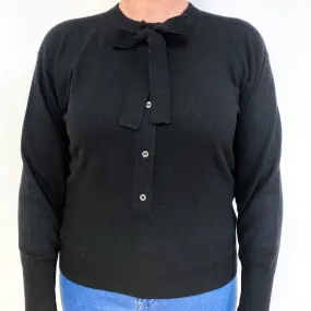 Black Neck Tie Cashmere Crew Neck Jumper Large