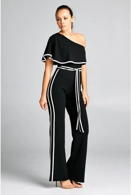 Black One Shoulder Jumpsuit | Bella Chic