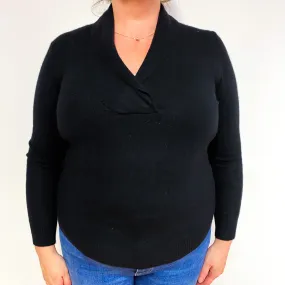 Black Shawl Collar Cashmere V-Neck Jumper Extra Large