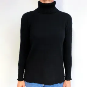 Black Split Hem Cashmere Polo Neck Jumper Medium