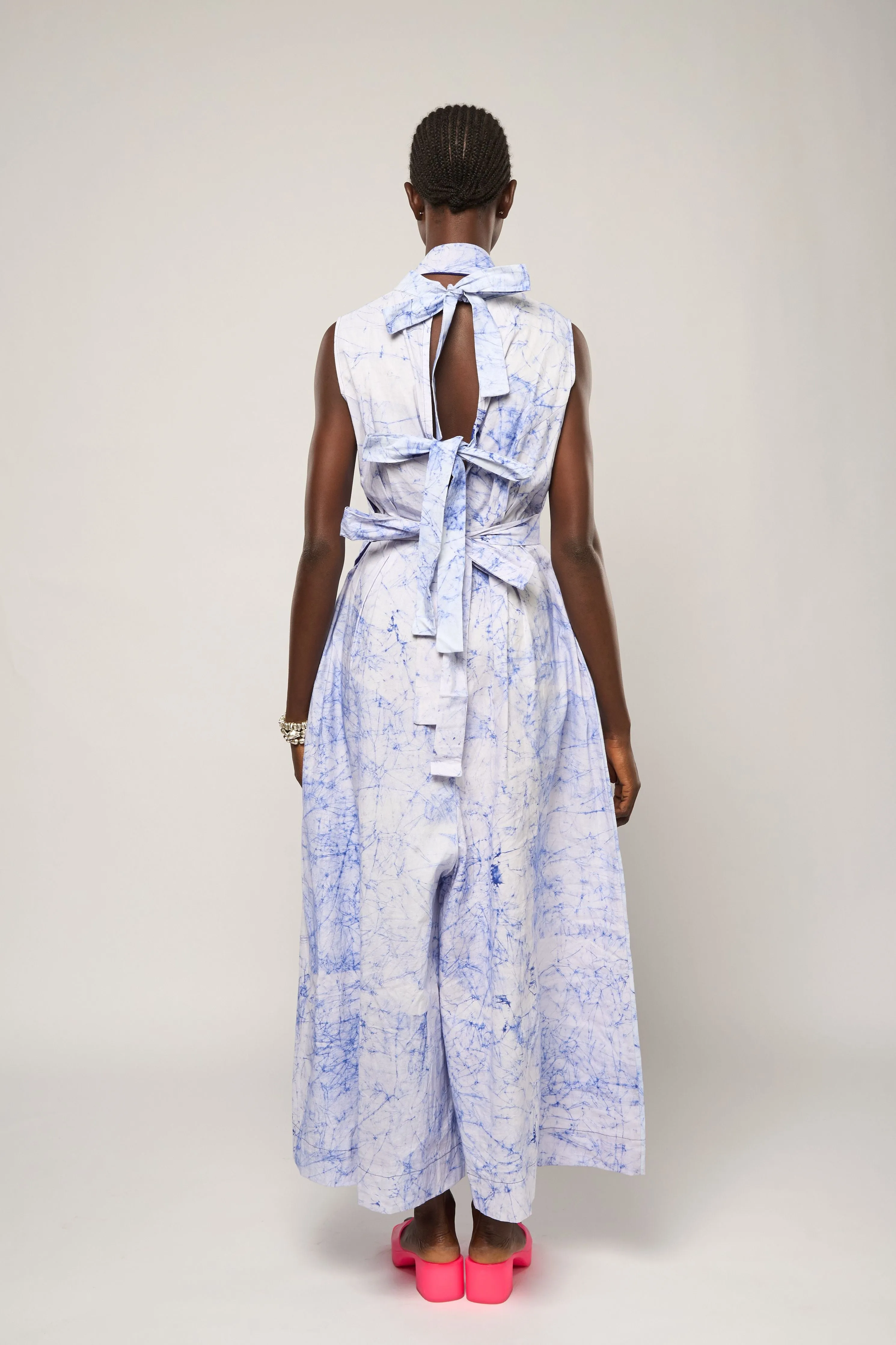 BLUE AND WHITE CRACKLE JUMPSUIT WITH BIB