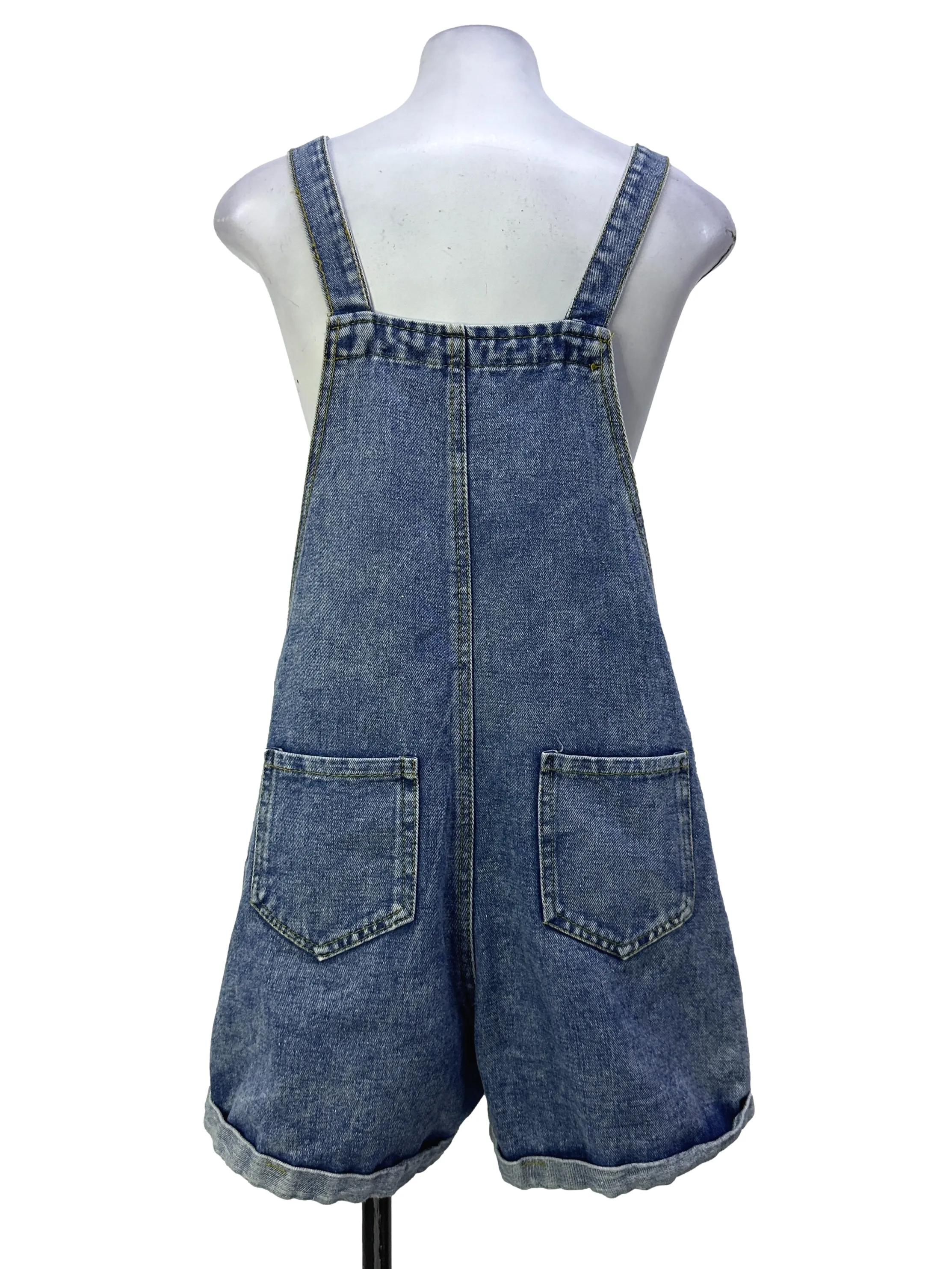 Blue Denim Daisy Embroidered Overall