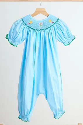 Blue fairy hand smocked gingham girl romper