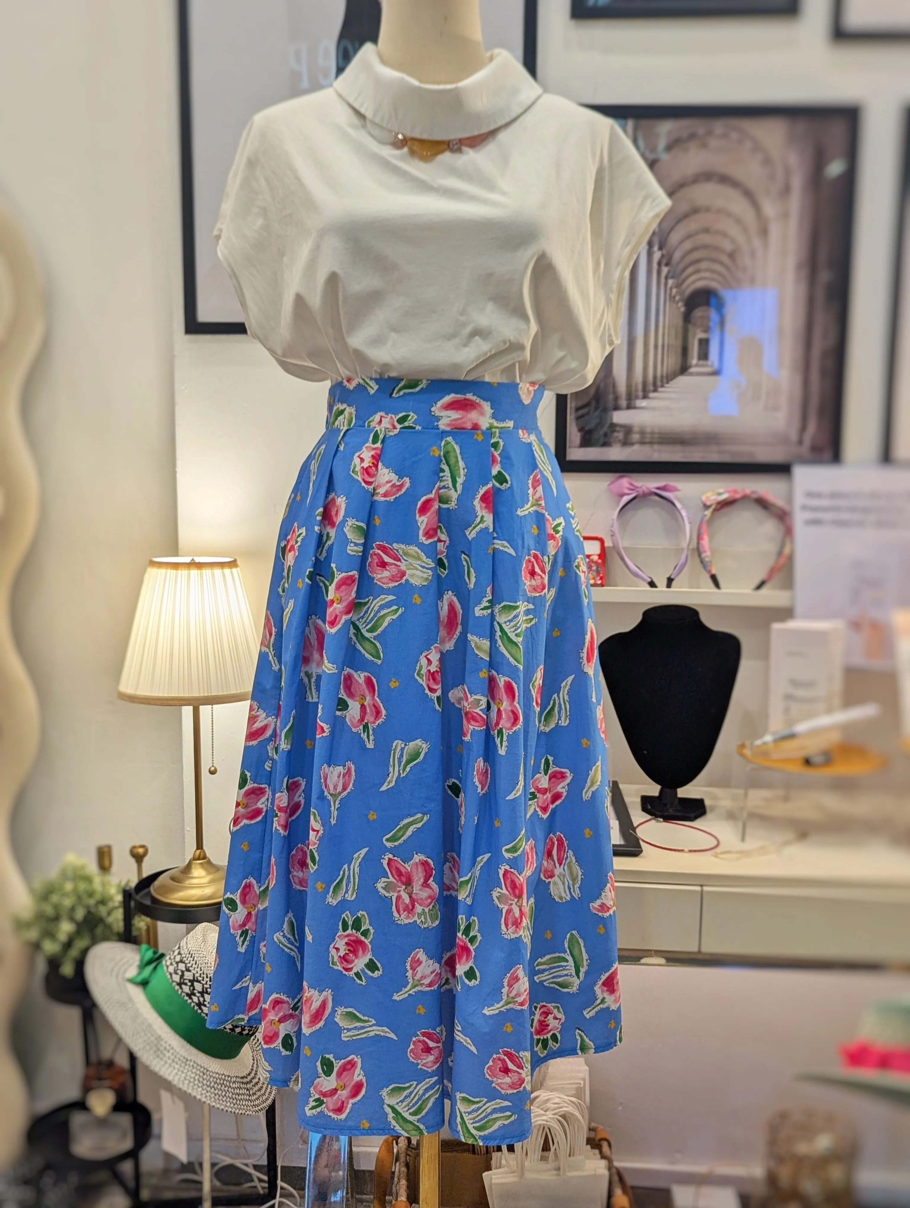 Blue Fuchsia Floral Skirt