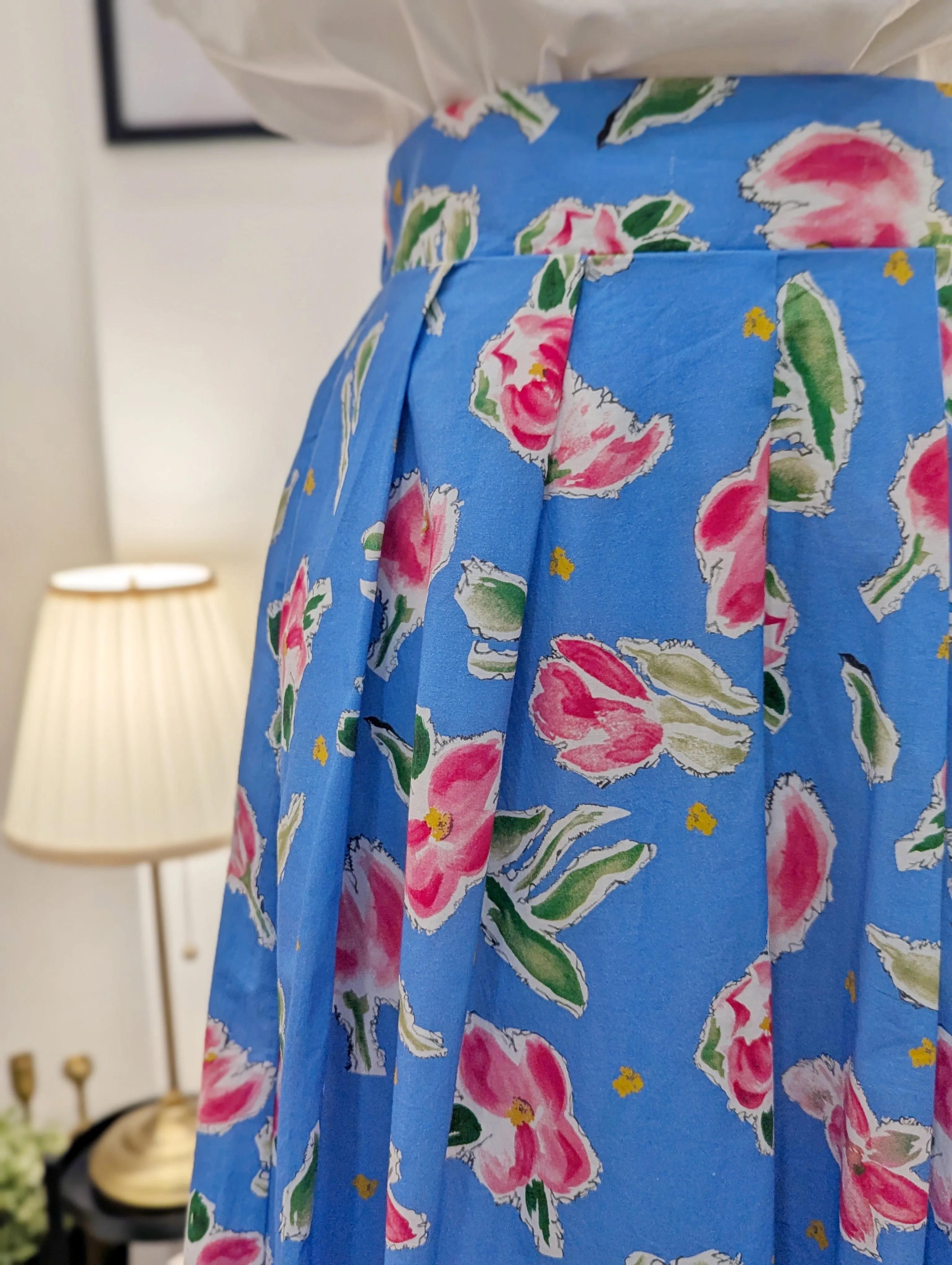 Blue Fuchsia Floral Skirt