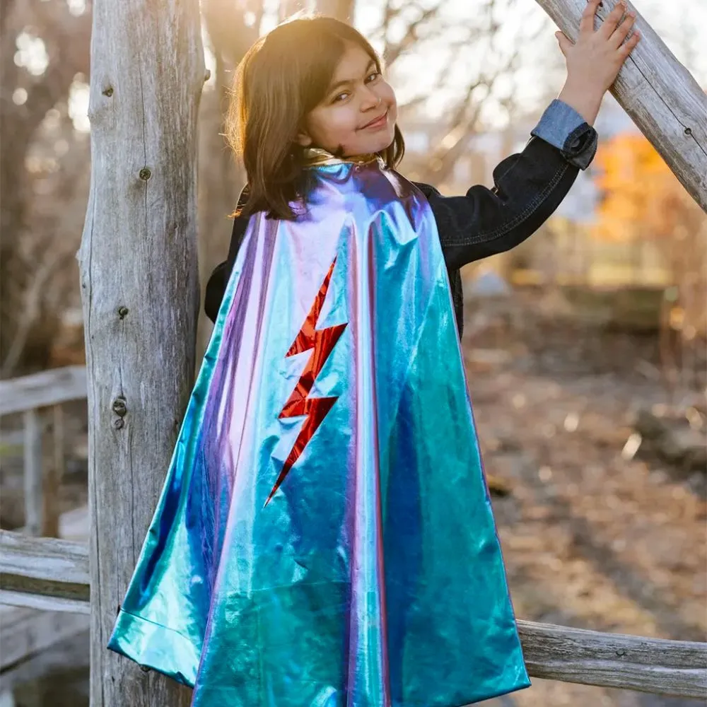 Blue Lightning Holo Reversible Cape and Mask 5/6