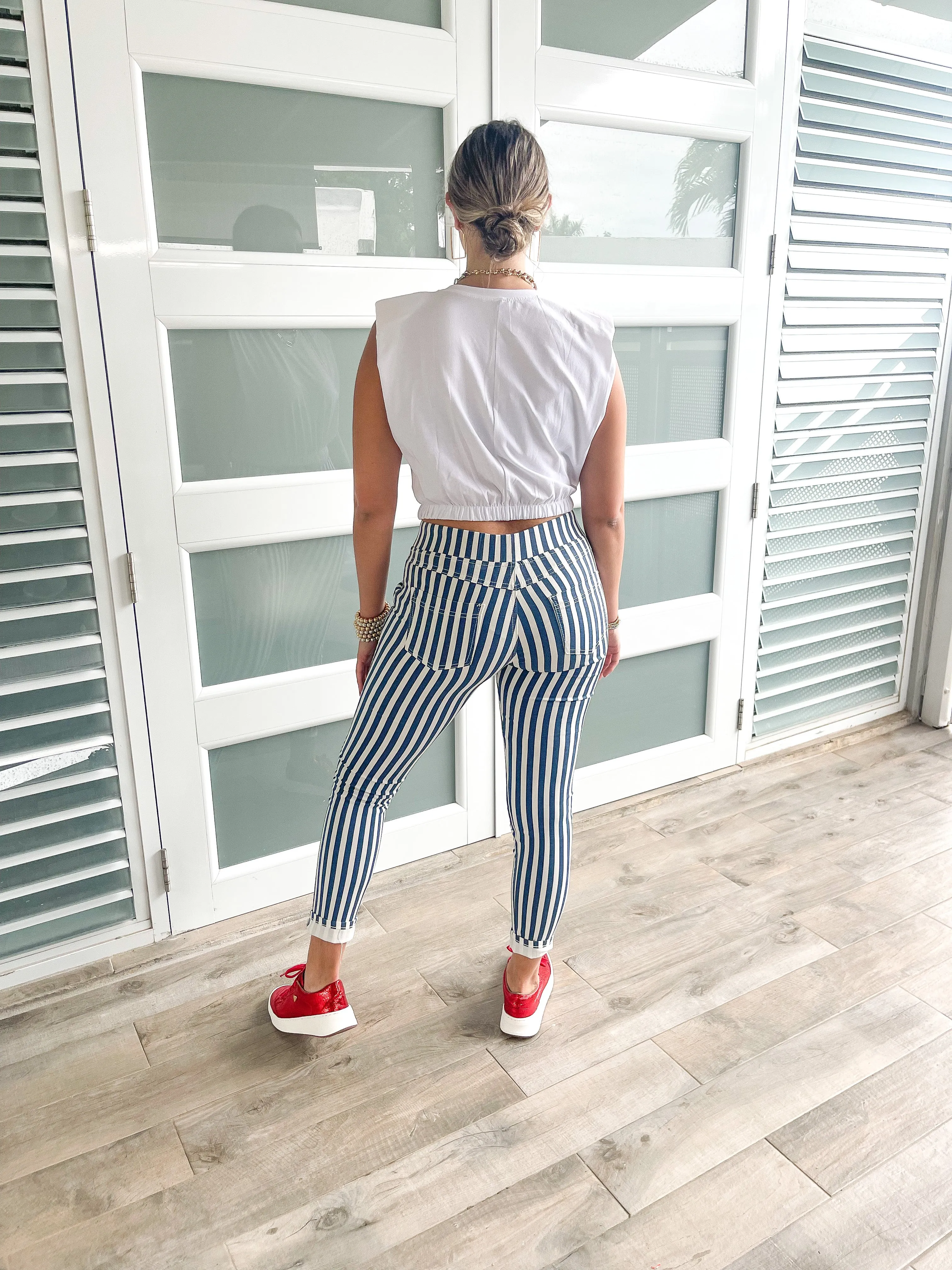 BLUE/WHITE STRIPE JOGGERS