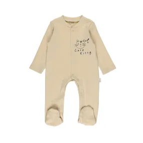 Boy's Beige with Cat Prints Overall